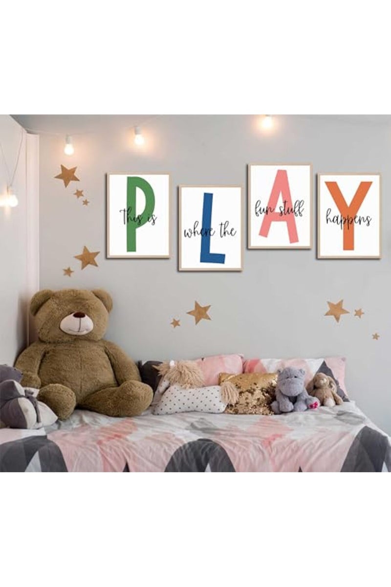 NBYARTQ 4Pcs Kids Playroom Wall Art Childrens Playroom Canvas Posters Prints Boy Kids Room Let's Play Wall Decor Pictures Toddler Nursery Bedroom Artwork Decoration Unframed - Image 4