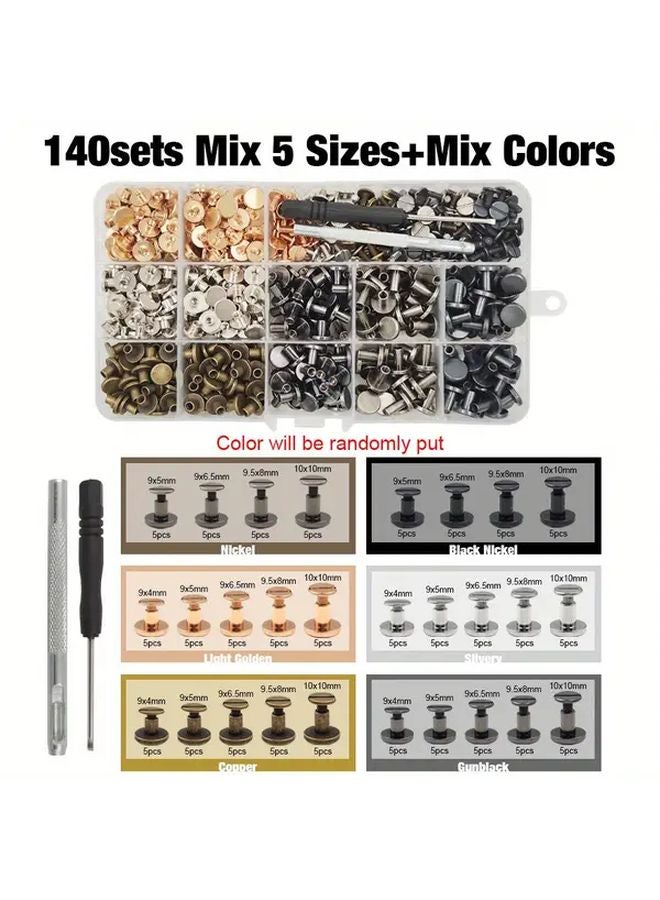 140 Sets Metal Solid Screw Nail Rivet Double Curved Head Belt Strap Screws For Leather Craft Luggage Bag - Image 1
