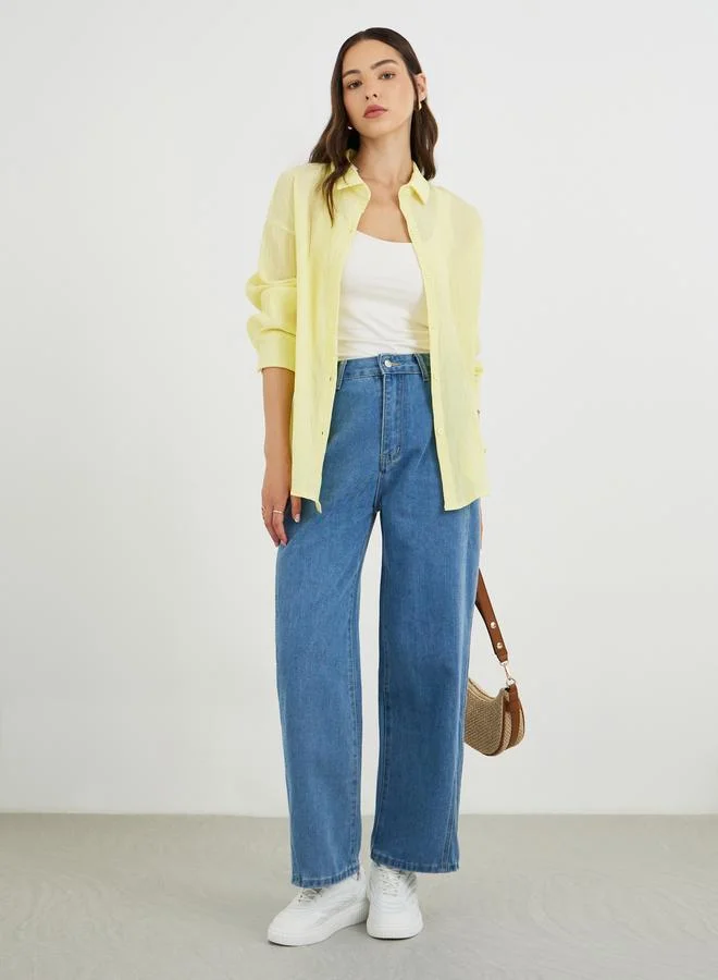 Take Two Take Two Textured Long Sleeve Oversized Shirt