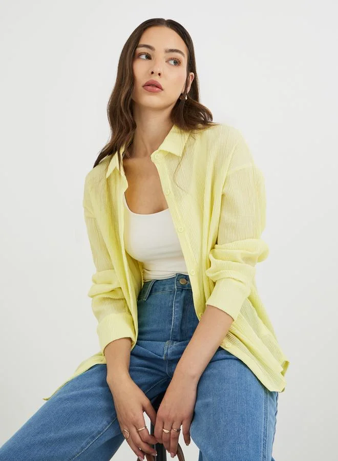 Take Two Take Two Textured Long Sleeve Oversized Shirt
