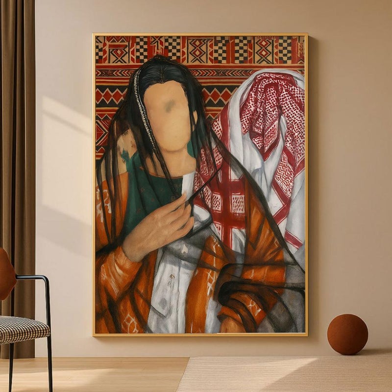 Marktna One canvas painting with a traditional Sadu art design and a hollow frame, measuring (60×90) cm. - Image 3