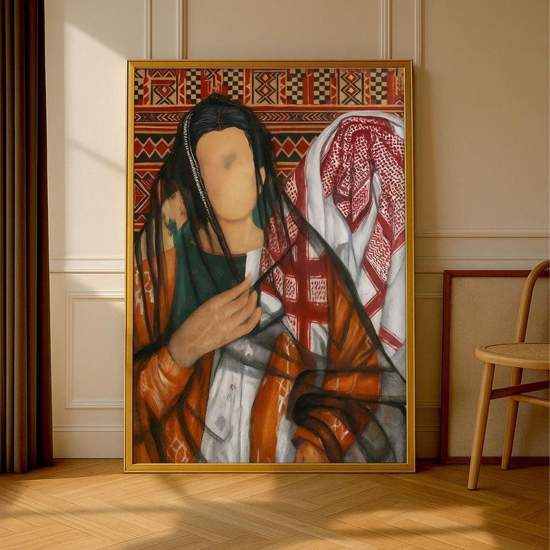 Marktna One canvas painting with a traditional Sadu art design and a hollow frame, measuring (60×90) cm. - Image 2