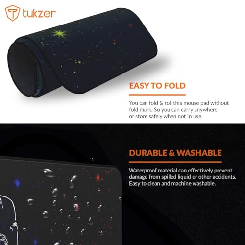 Tukzer Extended Gaming Mouse Pad, Desk Mat, High-Speed Mouse Tracking & Control | Stitched Edges, Non-Slip Rubber Base| for Computer Laptop Keyboard Office Home (Astro Planet) - Image 3