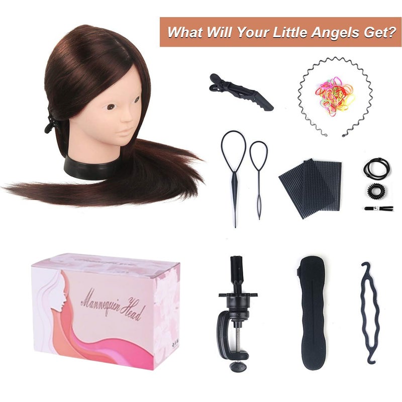 MYSWEETY Mannequin Head with 80% Real Human Hair, 23.5" Styling Training Head Manikin Cosmetology Head Hair Hairdressing Makeup Practice Doll Head with Clamp Holder and Tools - Image 4