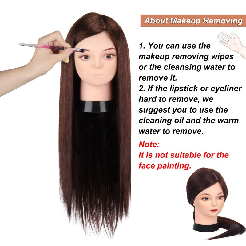 MYSWEETY Mannequin Head with 80% Real Human Hair, 23.5" Styling Training Head Manikin Cosmetology Head Hair Hairdressing Makeup Practice Doll Head with Clamp Holder and Tools - Image 2