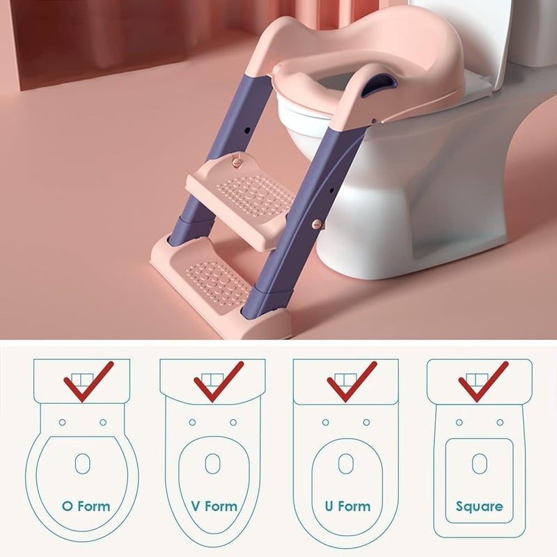 SHOWAY Potty Training Toilet Seat with Step Stool Ladder for Kids Folding children's toilet (Color : Pink Purple) - Image 5