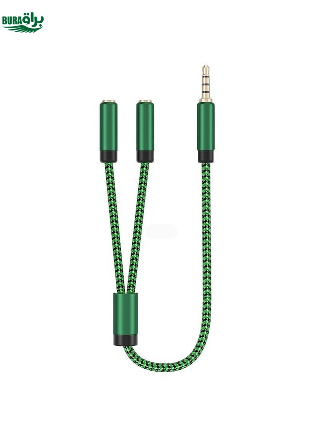 BURAQ 3.5mm Male to Dual 3.5mm Female 2 in 1 Audio Adapter Cable, Length:0.5m(Green) - Image 4