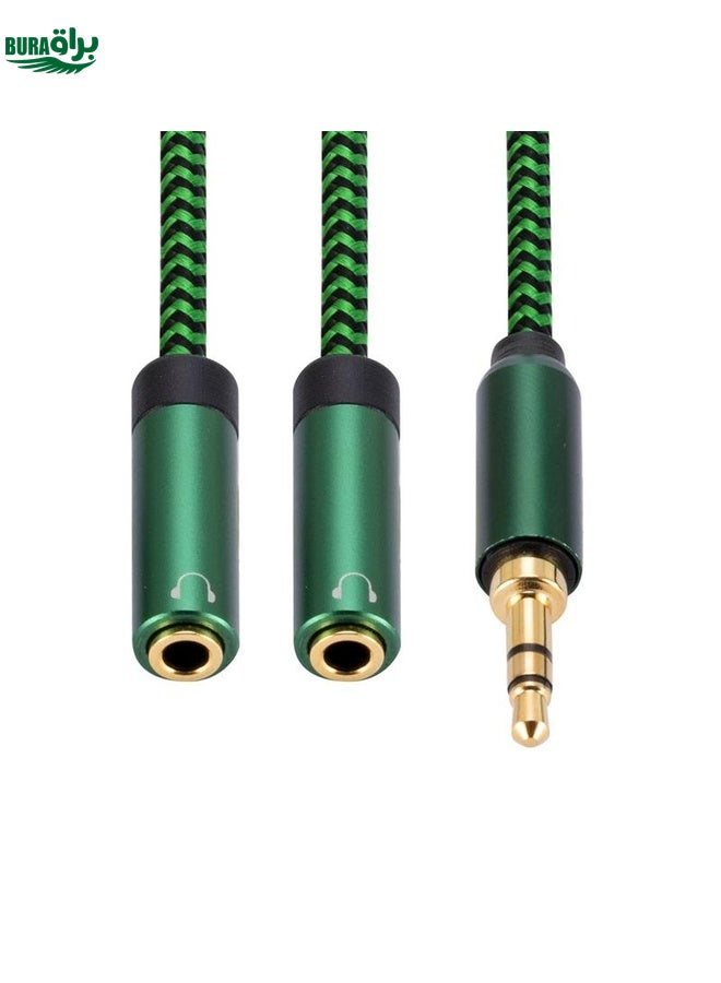 BURAQ 3.5mm Male to Dual 3.5mm Female 2 in 1 Audio Adapter Cable, Length:0.5m(Green) - Image 3