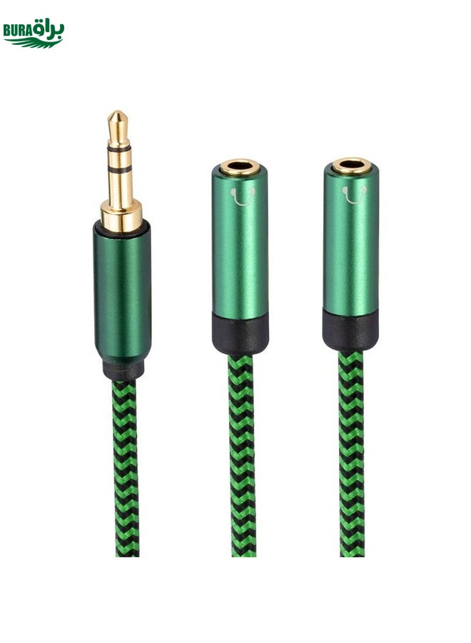 BURAQ 3.5mm Male to Dual 3.5mm Female 2 in 1 Audio Adapter Cable, Length:0.5m(Green) - Image 2