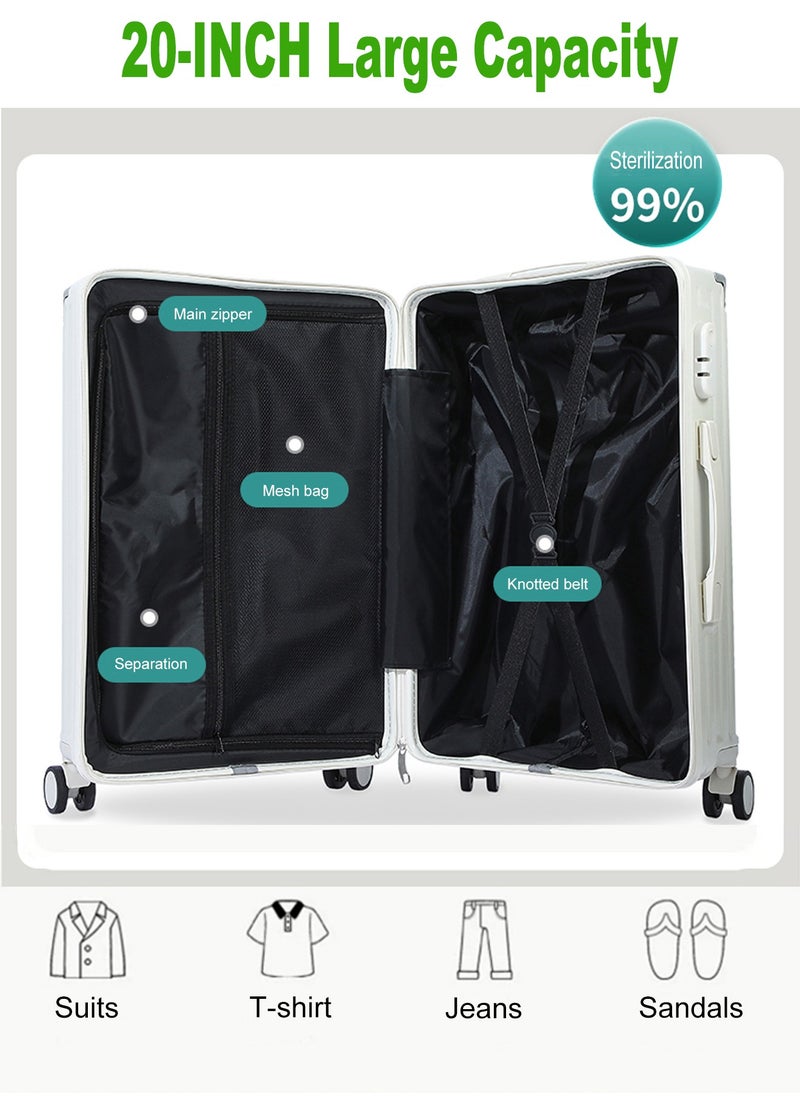 HANAMICHI Luggage 20 Inch Suitcase Travel Luggage Trolley Front Pocket Carry-On Luggage Hard Shell Suitcase with TSA Lock, USB Port, Cup Holder and Hook for Long-Distance Airplane Travel (Black)  - Image 3