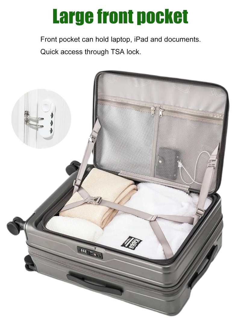 HANAMICHI Luggage 20 Inch Suitcase Travel Luggage Trolley Front Pocket Carry-On Luggage Hard Shell Suitcase with TSA Lock, USB Port, Cup Holder and Hook for Long-Distance Airplane Travel (Black)  - Image 2