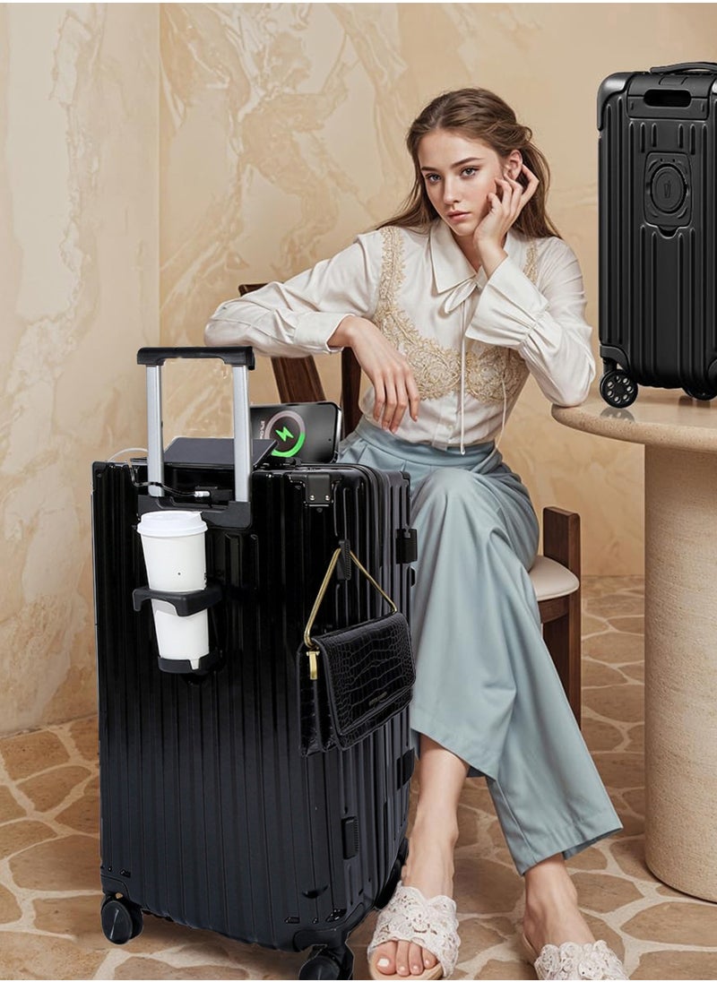 HANAMICHI Luggage 20 Inch Suitcase Travel Luggage Trolley Front Pocket Carry-On Luggage Hard Shell Suitcase with TSA Lock, USB Port, Cup Holder and Hook for Long-Distance Airplane Travel (Black)  - Image 5