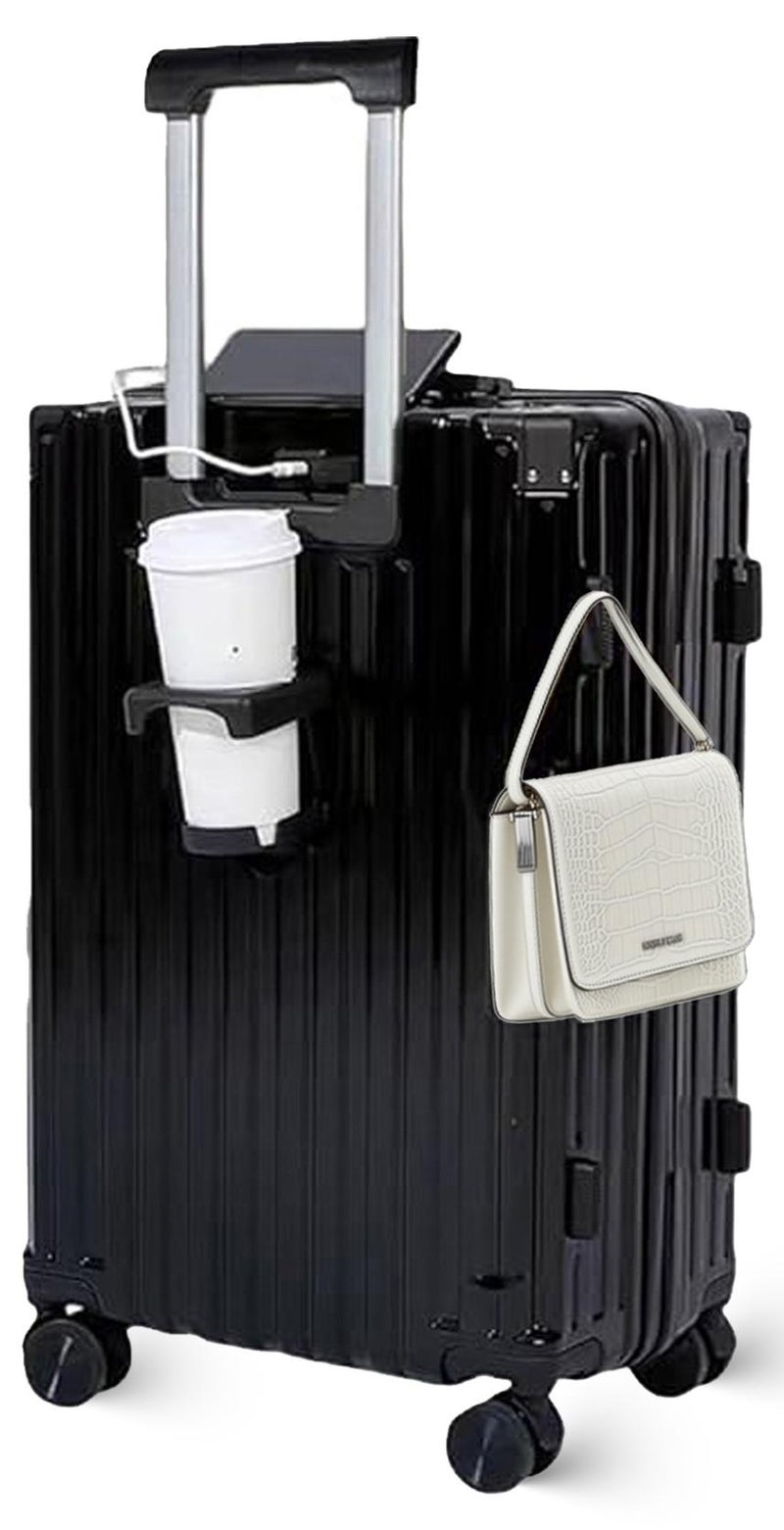 هاناميشي حقيبة سفر، حقيبة سفر خفيفة الوزن قابلة للحمل مقاس 20 بوصة مع جيب أمامي، حقيبة سفر صلبة من مادة ABS مع قفل TSA، منفذ USB، حامل أكواب وخطاف للسفر بالطائرة لمسافات طويلة، لون أسود - Image 1