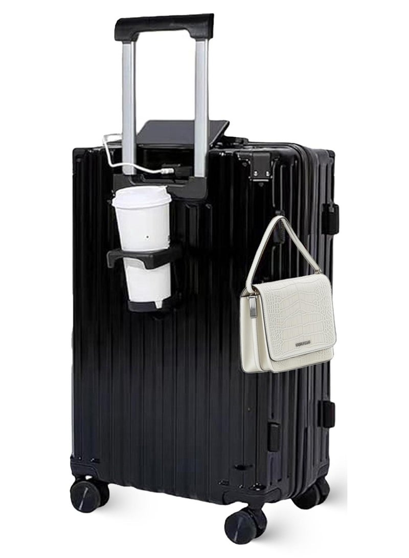 هاناميشي حقيبة سفر، حقيبة سفر خفيفة الوزن قابلة للحمل مقاس 20 بوصة مع جيب أمامي، حقيبة سفر صلبة من مادة ABS مع قفل TSA، منفذ USB، حامل أكواب وخطاف للسفر بالطائرة لمسافات طويلة، لون أسود - Image 1