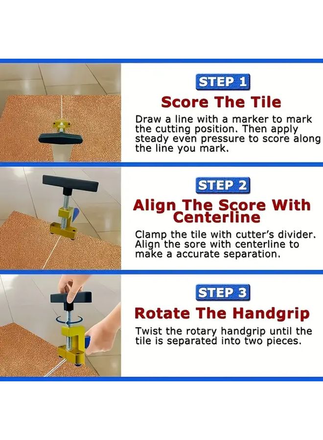 2 In 1 Manual Glass And Tile Cutter With Diamond Roller Wheel Adjustable Metal Base Lightweight Portable Design Ergonomic Grip 1 Set - Image 5