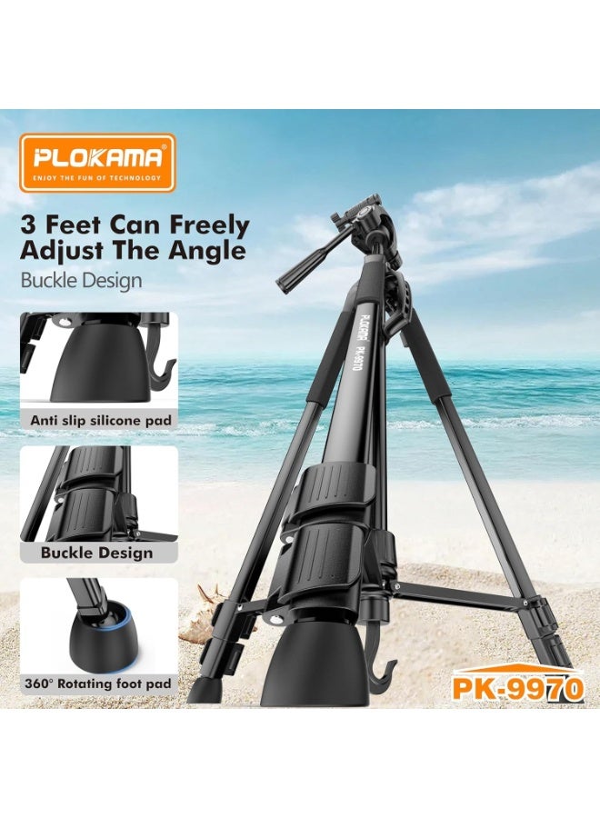 التخطيط حامل ثلاثي القوائم متعدد الوظائف PLOKAMA PK-9970 بطول 180 سم ودوران 360 درجة للكاميرات والهواتف الذكية - Image 5