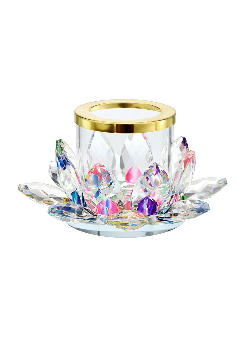 Colorful Crystal Lotus Tealight Candle Holder Votive Candle Stand with Glass Cover, Glass Lotus Petal Tea Light Holder Lotus Flower Pillar Candle Lamp Candle Centerpiece for Dining Table Altar  - Image 1