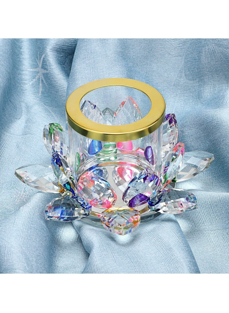 Colorful Crystal Lotus Tealight Candle Holder Votive Candle Stand with Glass Cover, Glass Lotus Petal Tea Light Holder Lotus Flower Pillar Candle Lamp Candle Centerpiece for Dining Table Altar  - Image 5