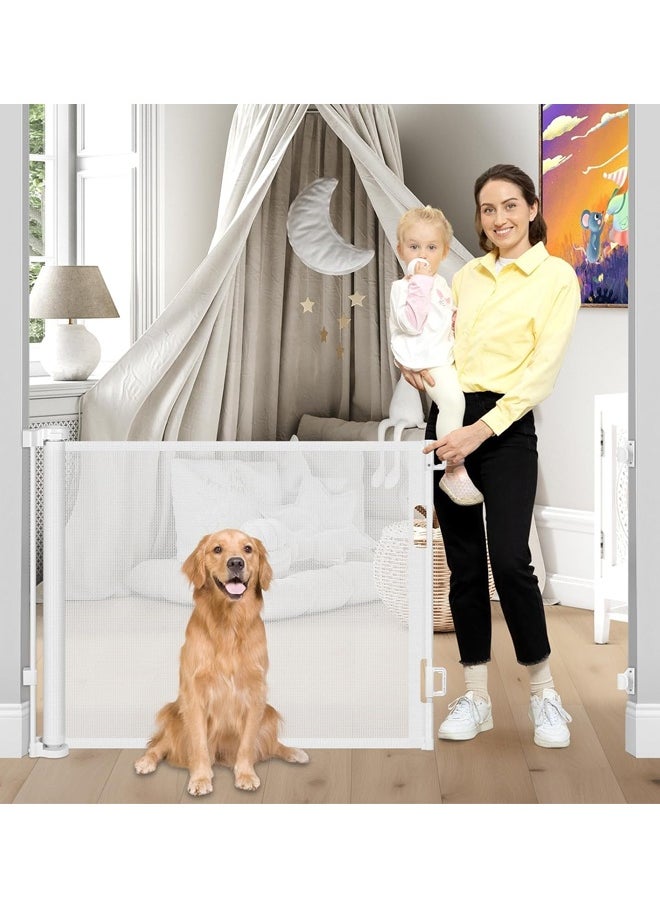 Riolio Retractable Baby Gate, Mesh Baby Gate or Mesh Dog Gate, 86cm Tall, Extends to 150cm Wide Child Safety Gate for Doorways, Stairs, Hallways, Indoor/Outdoor (150 * 86cm White)  - Image 1