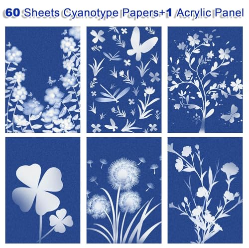 LIGHOON Sun Print Paper Kit Cyanotype Paper, 60 Sheets Cyanotype Papers with 1 Sheet Acrylic Panel, High Sensitive Nature Solar Activated Printing Art Supplies for Arts Crafts DIY Project - Image 3