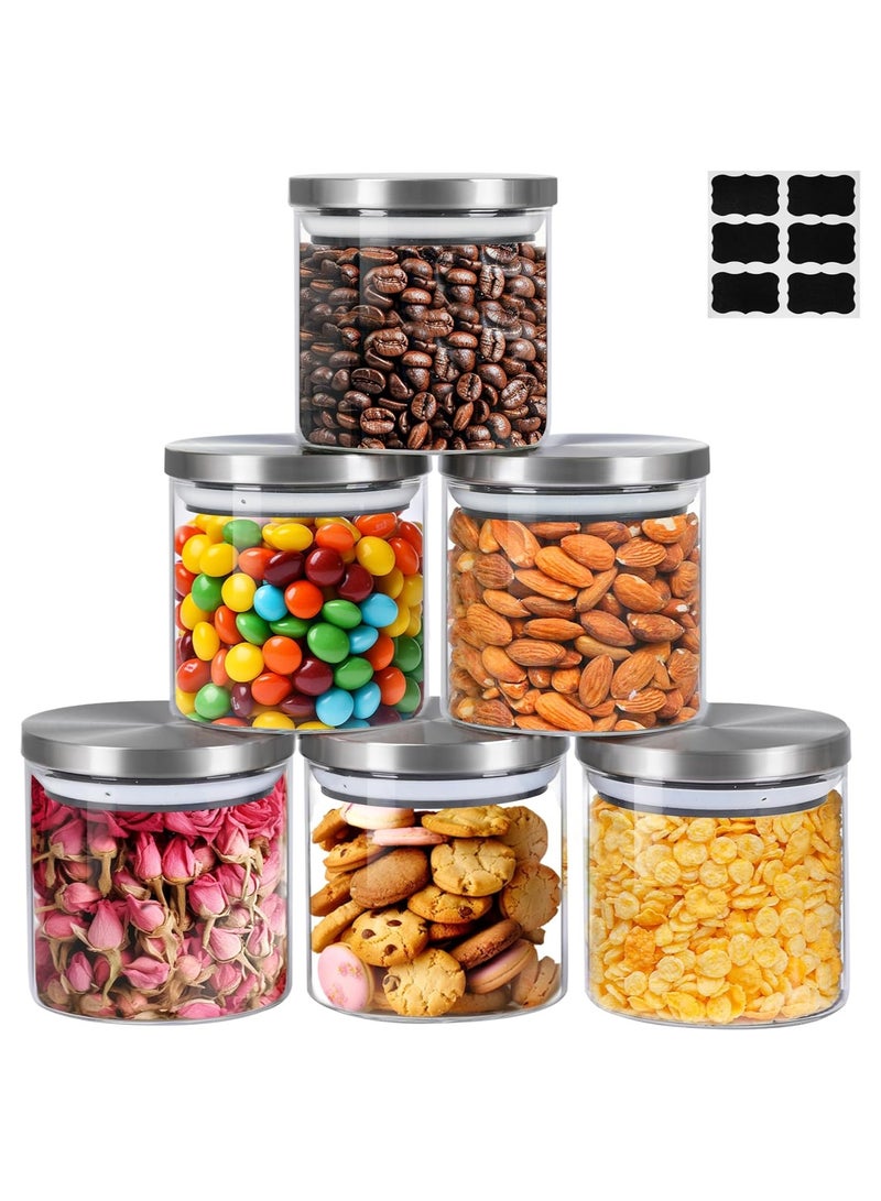 HOME ZONE Set of 6 20oz-(600ml) Clear Glass Food Storage Containers with Stainless Lids for Spice Sugar Tea Coffee Bean - Image 1