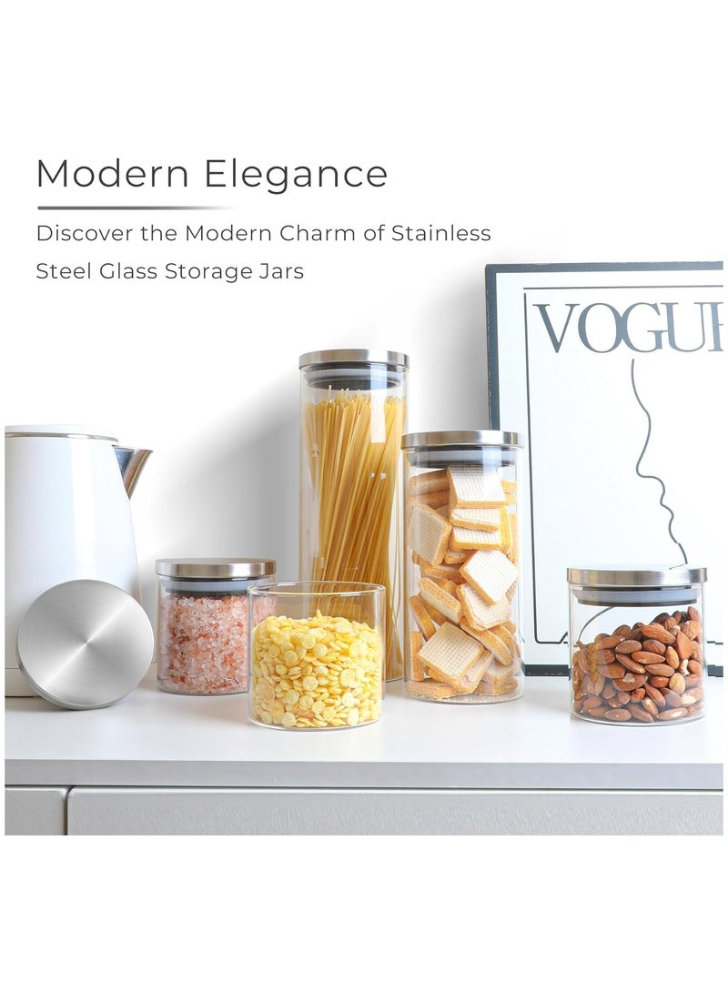 HOME ZONE Set of 6 20oz-(600ml) Clear Glass Food Storage Containers with Stainless Lids for Spice Sugar Tea Coffee Bean - Image 3