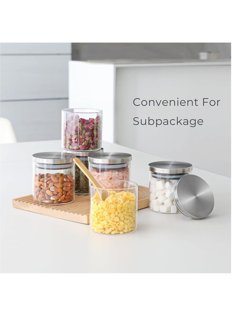 HOME ZONE Set of 6 20oz-(600ml) Clear Glass Food Storage Containers with Stainless Lids for Spice Sugar Tea Coffee Bean - Image 4