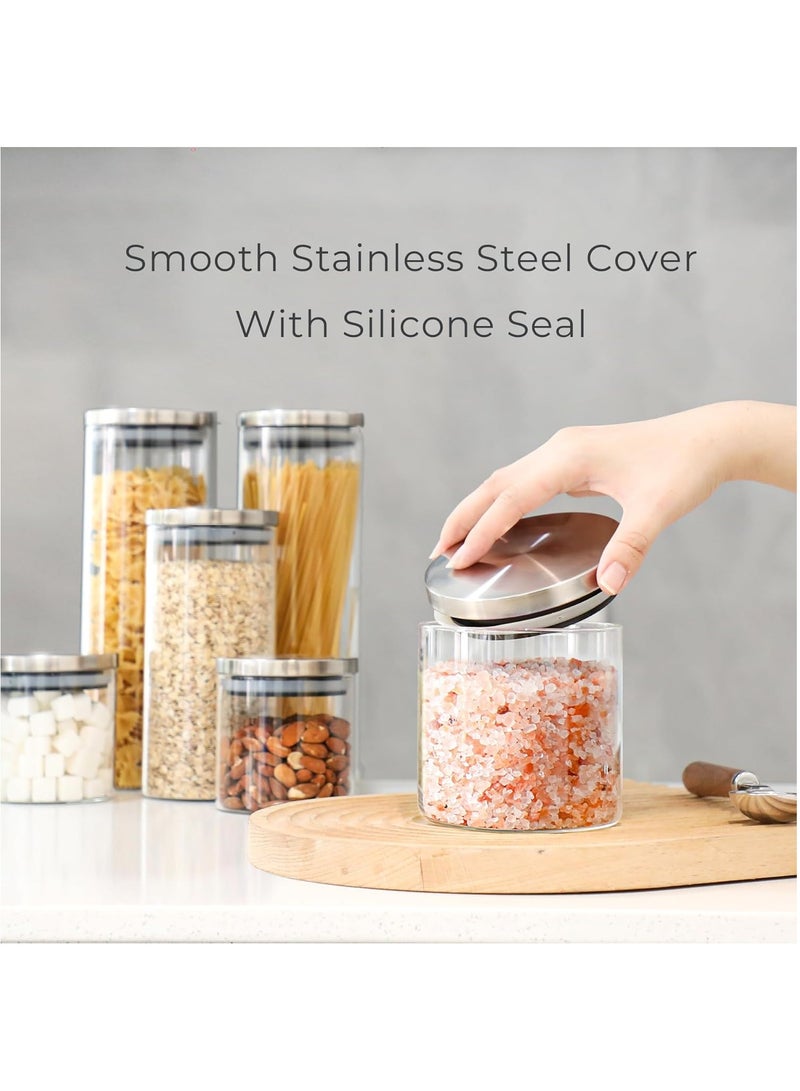 HOME ZONE Set of 6 20oz-(600ml) Clear Glass Food Storage Containers with Stainless Lids for Spice Sugar Tea Coffee Bean - Image 5