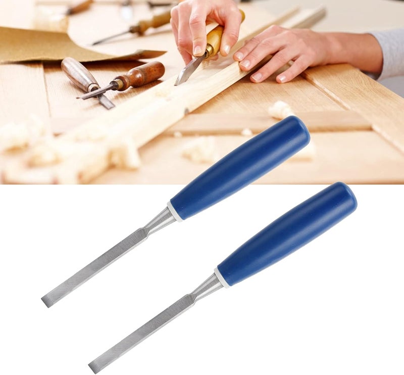 5/16 Inch Woodworking Flat and Slotting Chisels - One Piece Through Handle Design - 2 Piece Wood Chisel Set with Blue ABS Handles - 45# Steel Quenched and Heat Treated Blades (3/8") - Image 4