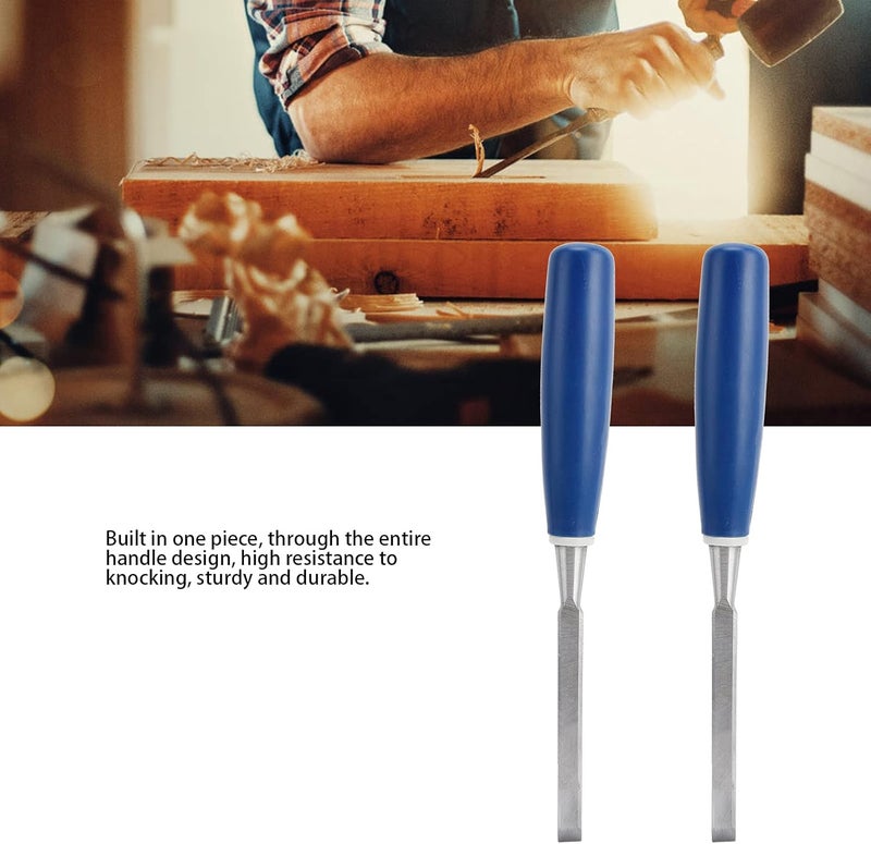 5/16 Inch Woodworking Flat and Slotting Chisels - One Piece Through Handle Design - 2 Piece Wood Chisel Set with Blue ABS Handles - 45# Steel Quenched and Heat Treated Blades (3/8") - Image 3