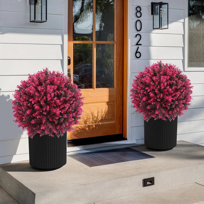 Jasmpig Artificial Red Eucalyptus Topiary Ball Tree 24" with Ground Spike, Set of 2 Artificial Boxwood Bushes for Faux Shrubs, Fake Evergreen Faux Plant for Indoor Outdoor Garden -UV Resistantâ€“Fade-Proof - Image 5