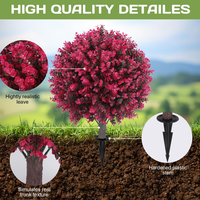 Jasmpig Artificial Red Eucalyptus Topiary Ball Tree 24" with Ground Spike, Set of 2 Artificial Boxwood Bushes for Faux Shrubs, Fake Evergreen Faux Plant for Indoor Outdoor Garden -UV Resistantâ€“Fade-Proof - Image 3