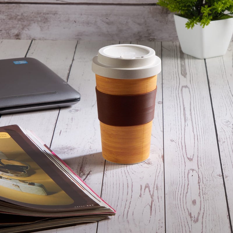 Red Butler EcoFriendly Bamboo Fibre Coffee Mug with Lid 500 ml Unbreakable Reusable for Daily Use Drinking Tea Coffee Juice etc Use as Sipper and with Straw Home Office use Multicolor - Image 1