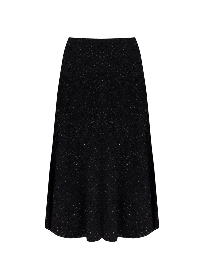 Nocturne Colorful Glittery Tweed Midi Skirt