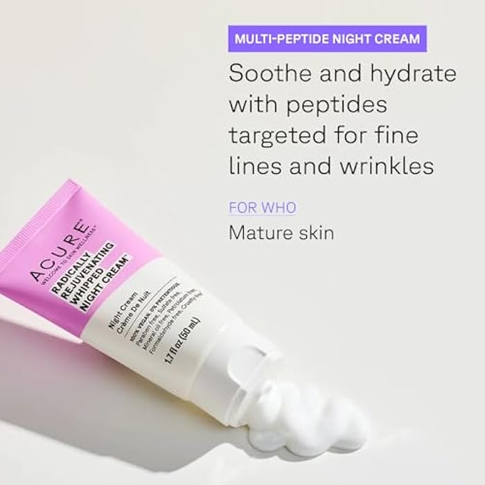 Acure Radically Rejuvenating Whipped Night Cream - Anti Aging Peptide Night Face Cream for Women & Men, Hydrating & Renewing Moisturizer for Fine Lines and Dark Spots with Vitamin C - 1.7 fl oz - Image 2
