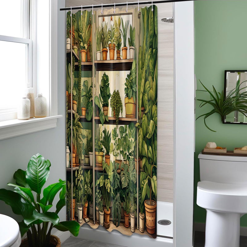 QGHOT Botanical Shower Curtain  Vintage Green Plant Shower Curtains for Bathroom Decor Nature Fake Potted Greenery Floral Bath Curtain Set  Waterproof Fabric  36"" W x 72"" L - Image 2