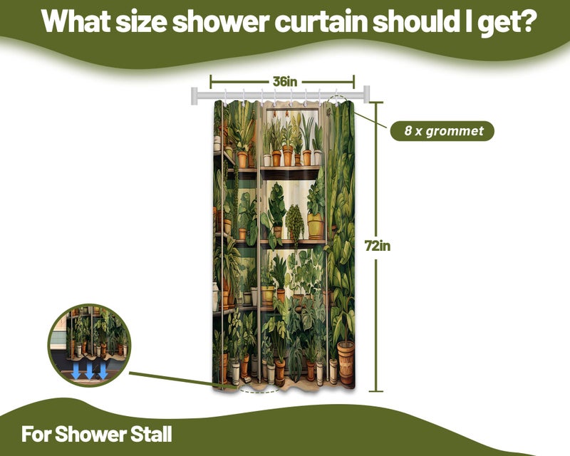 QGHOT Botanical Shower Curtain  Vintage Green Plant Shower Curtains for Bathroom Decor Nature Fake Potted Greenery Floral Bath Curtain Set  Waterproof Fabric  36"" W x 72"" L - Image 4