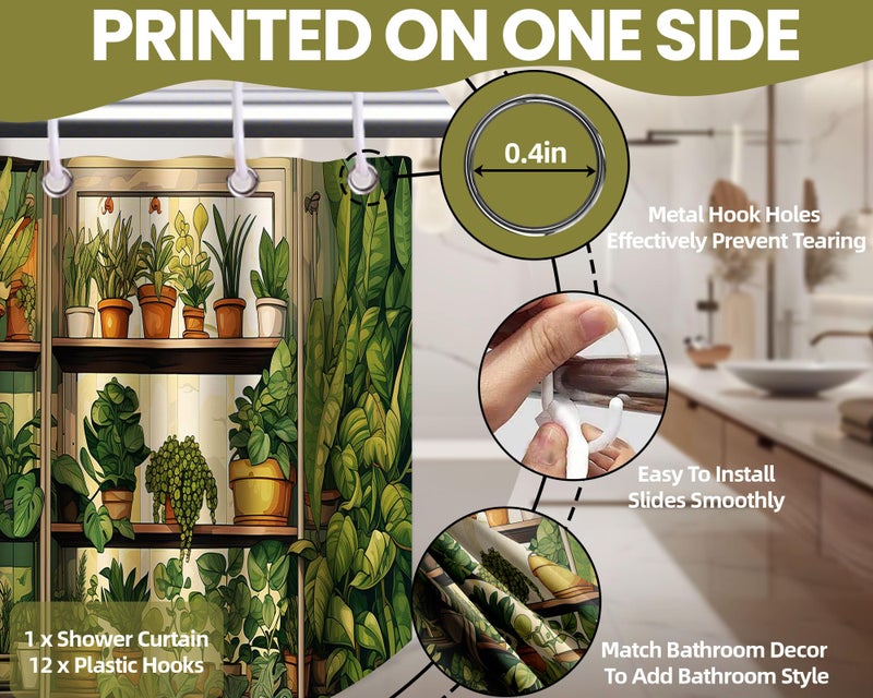 QGHOT Botanical Shower Curtain  Vintage Green Plant Shower Curtains for Bathroom Decor Nature Fake Potted Greenery Floral Bath Curtain Set  Waterproof Fabric  36"" W x 72"" L - Image 5