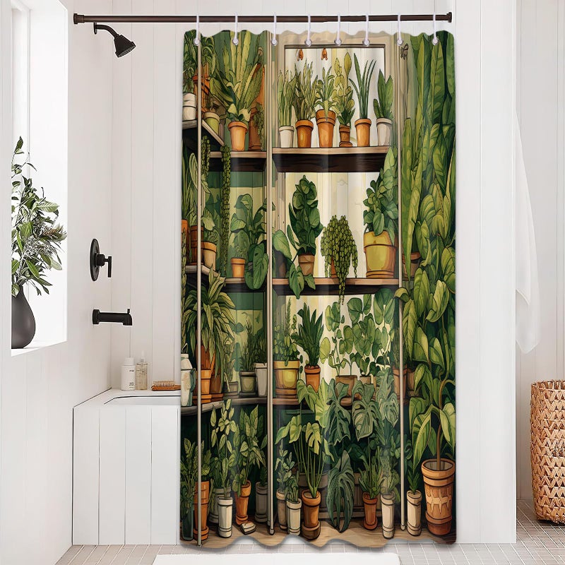 QGHOT Botanical Shower Curtain  Vintage Green Plant Shower Curtains for Bathroom Decor Nature Fake Potted Greenery Floral Bath Curtain Set  Waterproof Fabric  36"" W x 72"" L - Image 3