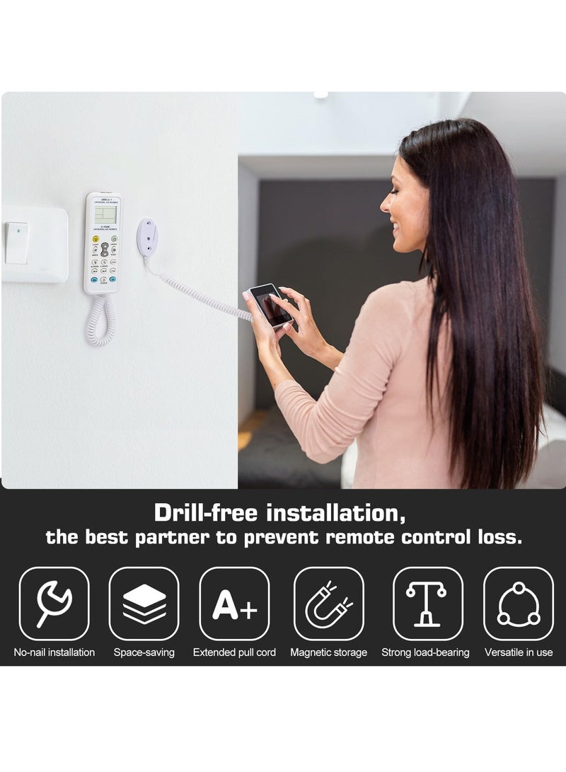 2-Pack Magnetic Remote Control Holders with Spring Ropes, Wall-Mount Adhesive, Anti-Loss, Extendable Spring , Security Cable Lock for TV, DVD, Game Consoles(White, 70 Inch) - Image 4