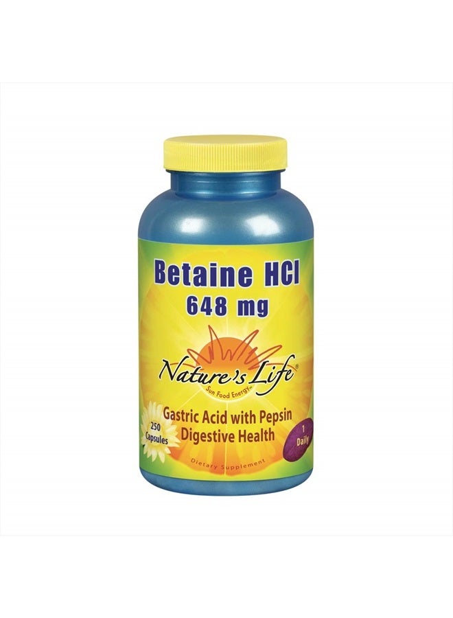 Nature's Life Betaine HCL Supplement | Digestion Support Formula | Non-GMO | 648 mg 100 Gelatin Caps - Image 1