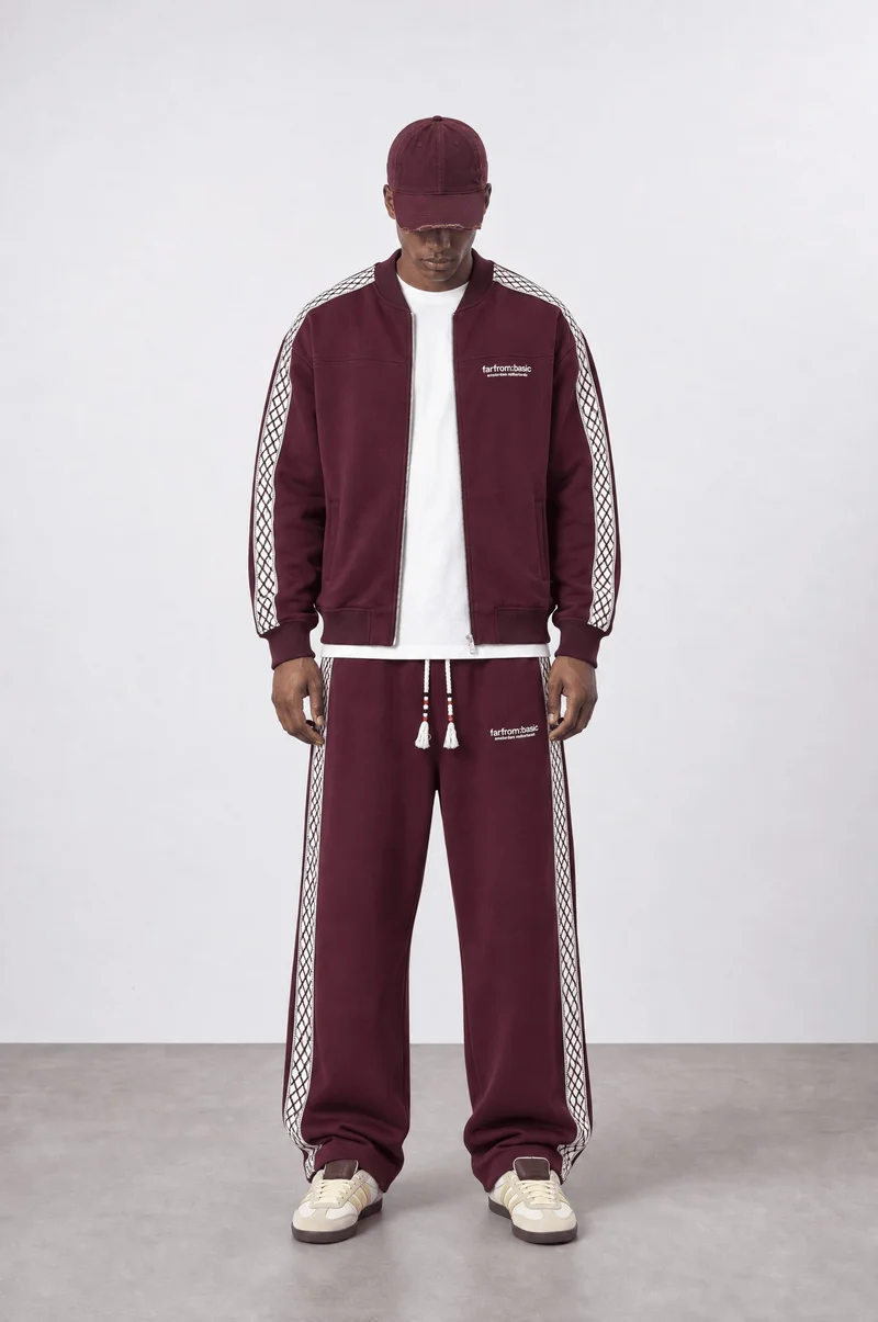 Respire Men's FFB Striped Doubleface Tracksuit Set, Burgundy
