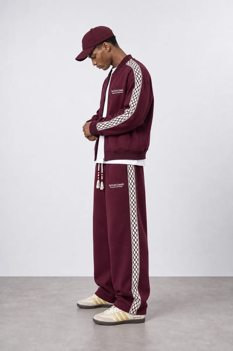 Respire Men's FFB Striped Doubleface Tracksuit Set, Burgundy