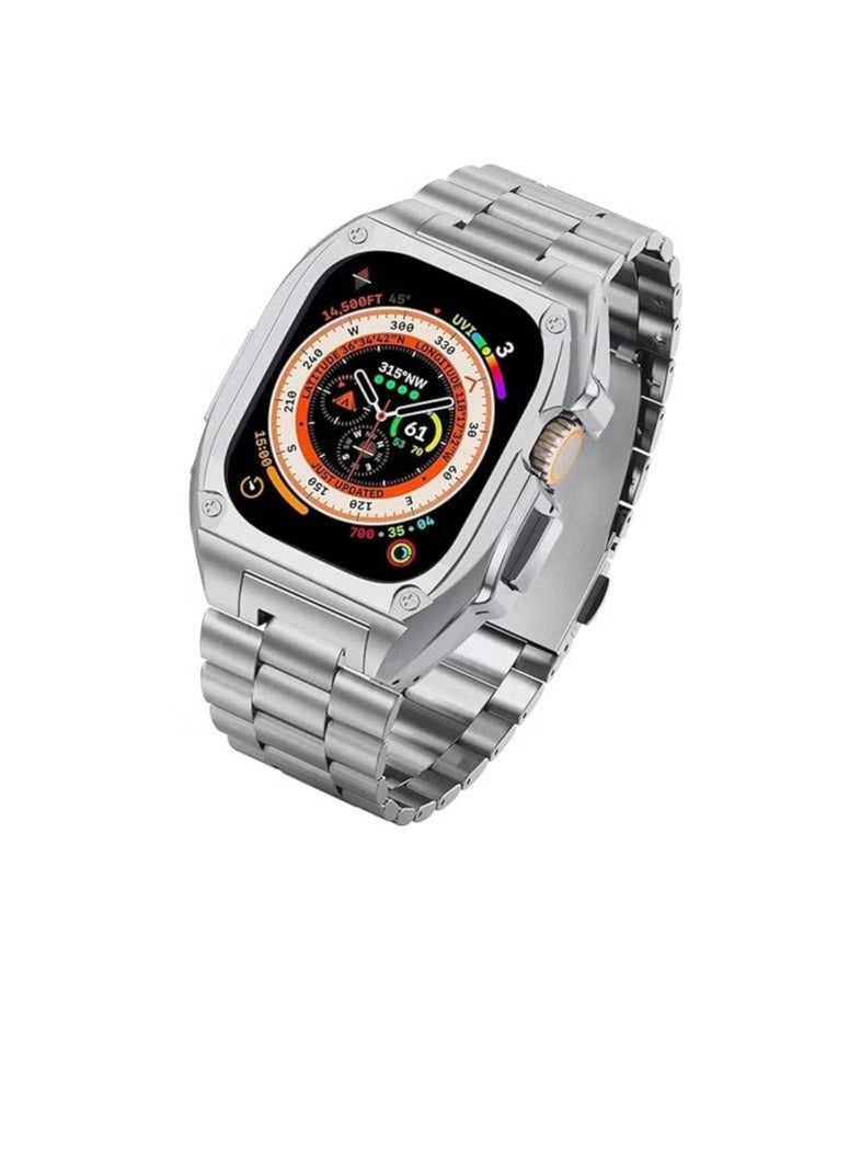 ACLIX Stainless Steel Band - Compatible with Watch Bands 45mm Series 7/8 with Metal Bumper, Strap Replacement Shockproof Protector Case Cover Accessories for iWatch Series 6/SE/5/4 44mm - Silver - Image 1