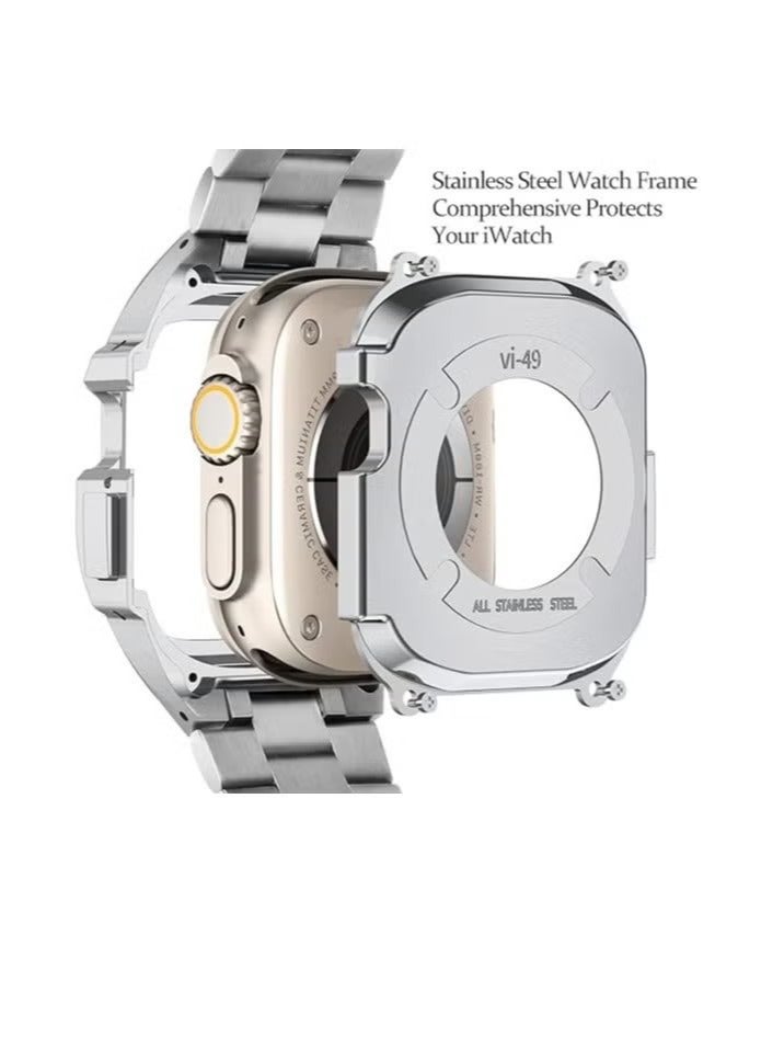 ACLIX Stainless Steel Band - Compatible with Watch Bands 45mm Series 7/8 with Metal Bumper, Strap Replacement Shockproof Protector Case Cover Accessories for iWatch Series 6/SE/5/4 44mm - Silver - Image 3