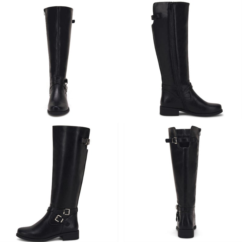 Ermonn Womens Knee High Boots Wide Calf Flat Low Heel Side Zipper Faux Leather Fashion Winter Riding Boot - Image 3