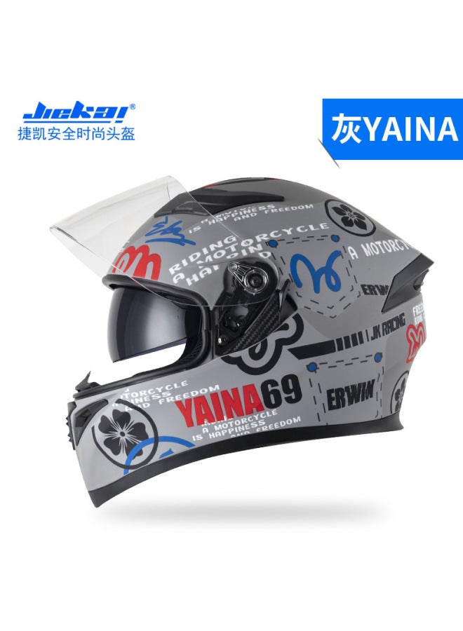 Jiekai Electric Motorcycle Full Face Helmet With Horns - Uni, All-season, Aggressive Racing Style Safety Helmet