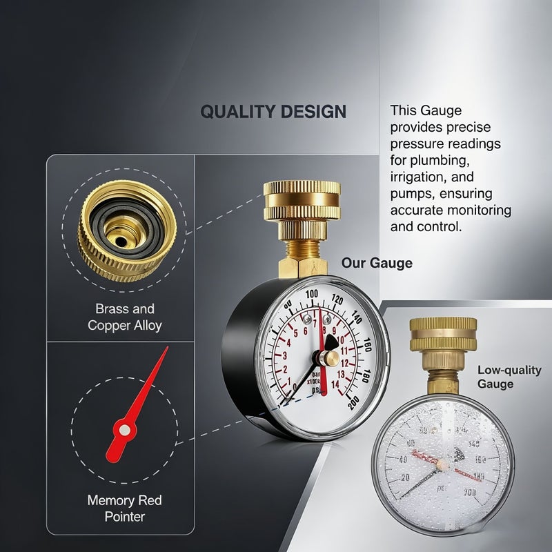 2 1 2 Inch Water Pressure Gauge 0 200 PSI Record Pointer Hose Thread - Image 4