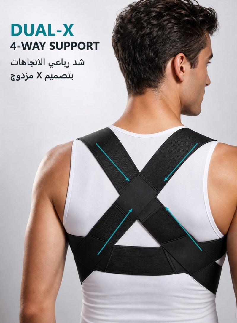 ZAFRA Adjustable Posture Corrector for Women and Men, Breathable Upper Back Support Brace for Shoulders, Office, Home, Walking and Exercise, Black - Image 3