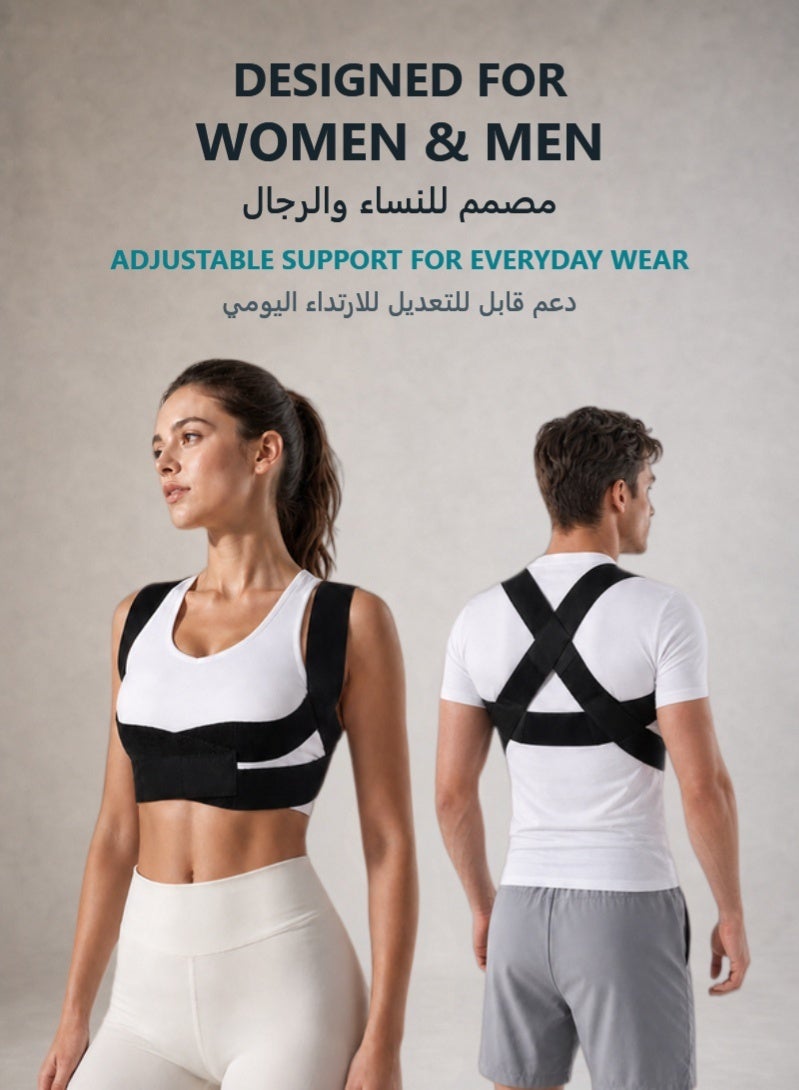 ZAFRA Adjustable Posture Corrector for Women and Men, Breathable Upper Back Support Brace for Shoulders, Office, Home, Walking and Exercise, Black - Image 1